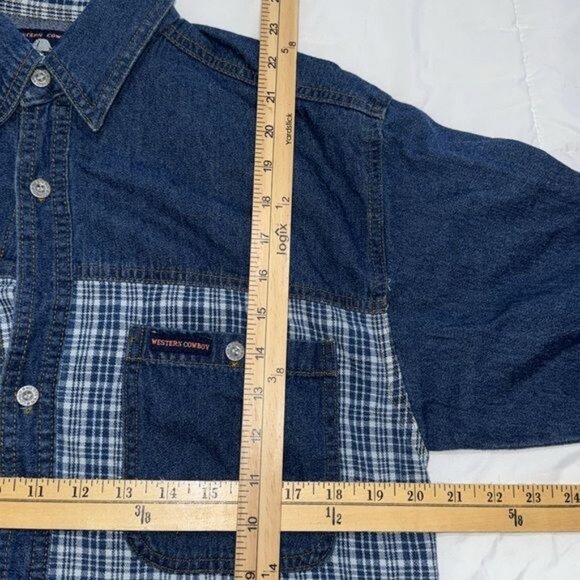 Western Cowboy Denim & Plaid Long Sleeve Shirt Size 18 - Picture 8 of 8